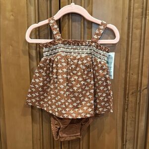 Brown Floral Baby Dress with Bloomers